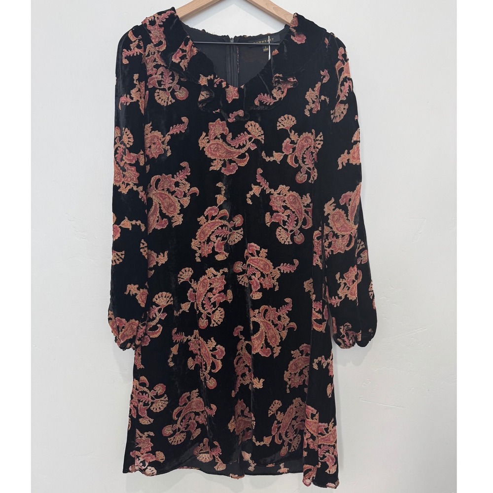 NWT Downeast Holly Long Sleeve Dress Black Paisley Velvet Burnout Ruffle S